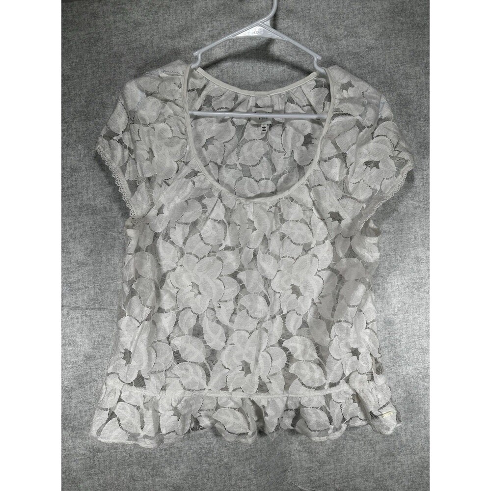 Gilly Hicks Sydney Women’s Size Large White Lace Cap Sleeve Top Sheer